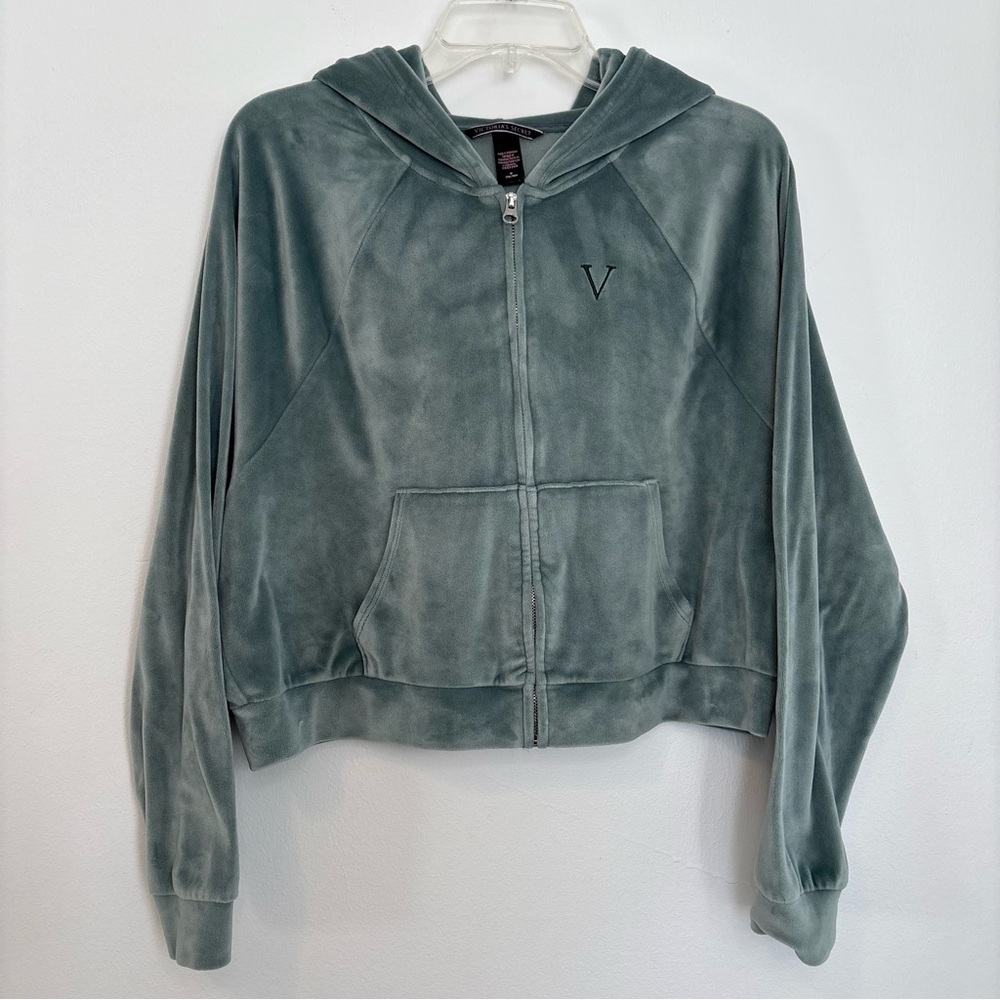 Velour Victorias Secret Women's Medium sage green Hooded cropped Jacket